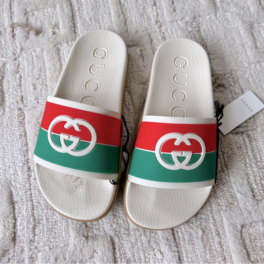 Nwt Authentic Gucci Pursuit Gg Flip Flop Slippers Sandals Pink/Green/White 36